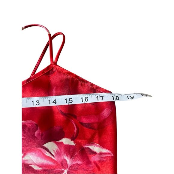 Vintage 90s California Dynasty Satin Maxi Slip & Robe Set – Red Floral – Size M - Picture 7 of 7